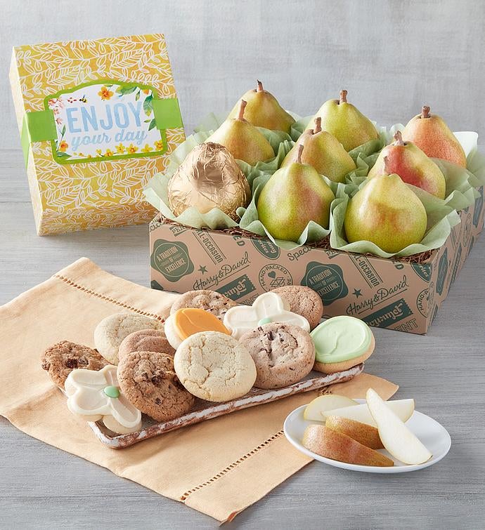 "Enjoy Your Day" Royal Verano® Pears and Cheryl's Cookies Gift Box
